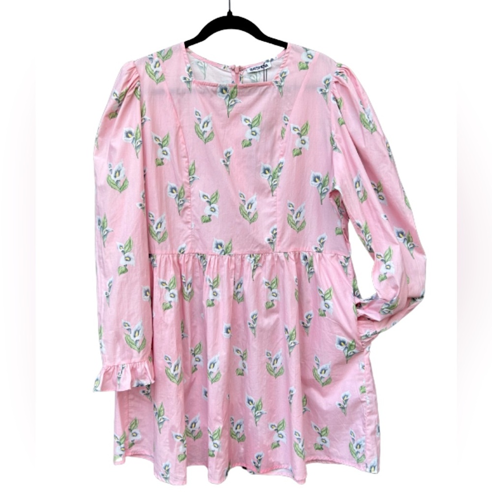 NWT Batsheva Square-Neck Mini Prairie Dress - Blush Calla Lily Pink Size 18